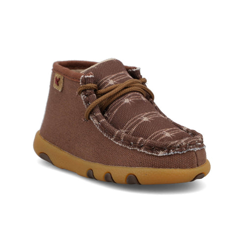 Twisted X Infant Unisex Driving Moc Dark Brown/White Fabric Chukka Boots
