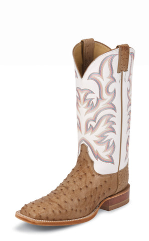 Justin Mens Tan Full Quill Ostrich Western Boots AQHA Remuda 10.5D