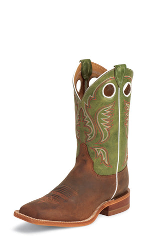 Justin Mens Green Ponteggio Leather Western Boots Bent Rail 6.5EE