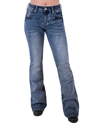 Cowgirl Tuff Womens Bling Bootcut Medium Wash Cotton Blend Jeans
