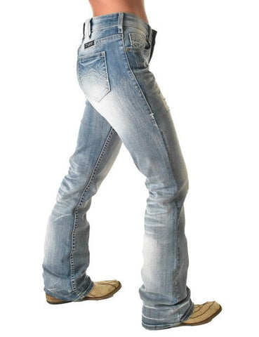 Cowgirl Tuff Womens Chain Breaker Light Wash Cotton Blend Jeans