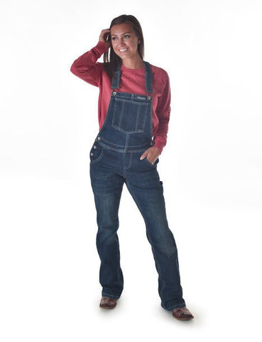 Cowgirl Tuff Womens Double Down Flannel Dark Wash Cotton Blend Bib Overall