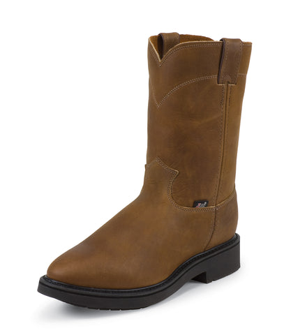 Justin Mens Bark Leather Work Boots Pullon Double Comfort 11B
