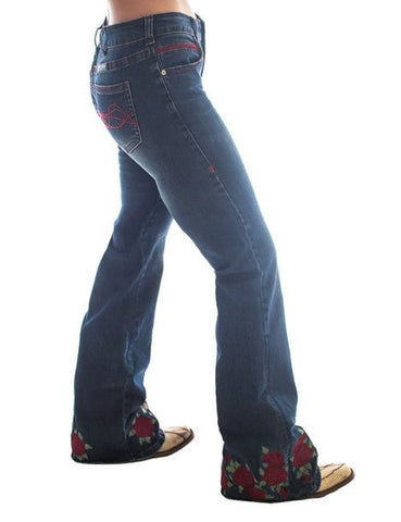 Cowgirl Tuff Womens Roses Are Red Medium Wash Cotton Blend Jeans