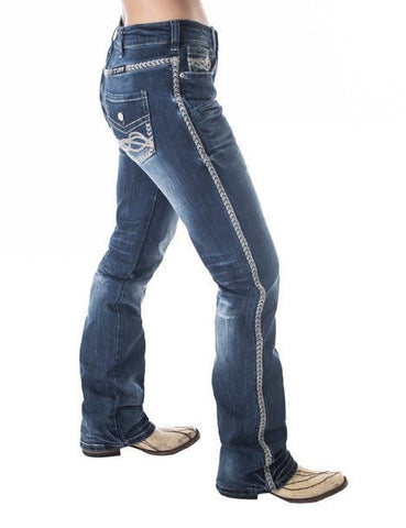 Cowgirl Tuff Womens Rusty ZigZag Dark Wash Cotton Blend Jeans