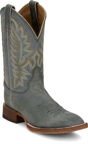 Justin Mens Rancho 11in Western Weathered Grey Leather Bent Rail Cowboy Boots