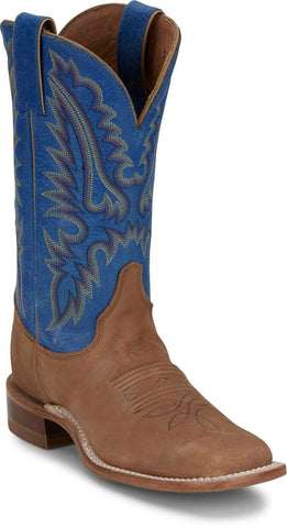 Justin Womens Peyton 11in Western Distressed Cognac/Blue Leather Cowboy Boots