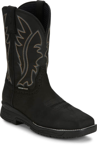 Justin Mens Nitread 11in WP CT Black Leather Work Boots