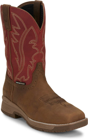 Justin Mens Nitread 11in WP CT Amber/Red Leather Work Boots