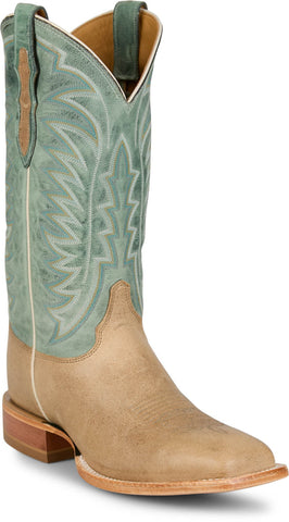 Justin Mens Burchett 13in Western Bone/Aqua Goat Leather CPX Cowboy Boots