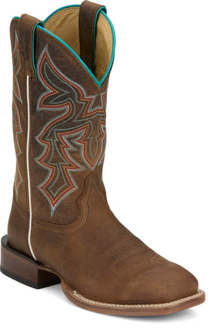 Justin Womens Miss Ellie Taupe Leather Frontier Cowboy Boots