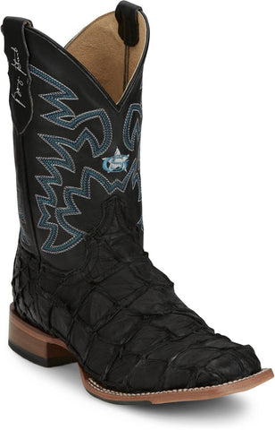Justin Mens Ocean Front 11in Inky Black Pirarucu George Strait Cowboy Boots