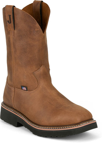 Justin Mens Ames 11in Steel Toe Walnut Cowhide Work Boots
