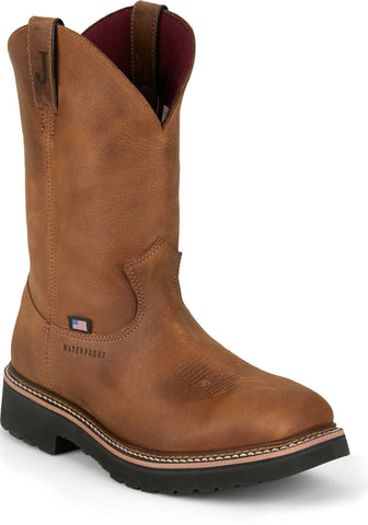 Justin Mens Ames 11in Waterproof Walnut Leather Work Boots