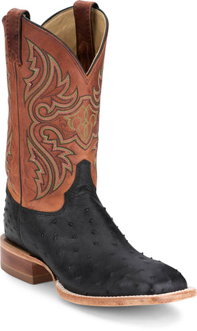 Justin Mens Moseley Shadow Black/Tan FQ Ostrich Cowboy Boots