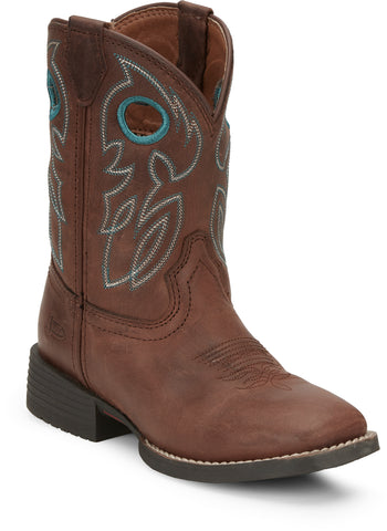 Justin 8in Square Toe Brown Bowline Junior Leather Cowboy Boots