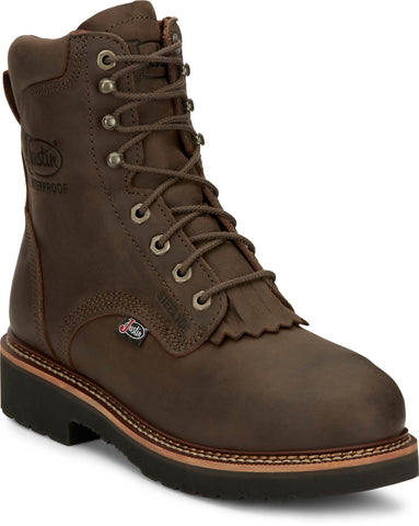 Justin Mens Rivot 8in WP ST Hickory Leather Work Boots