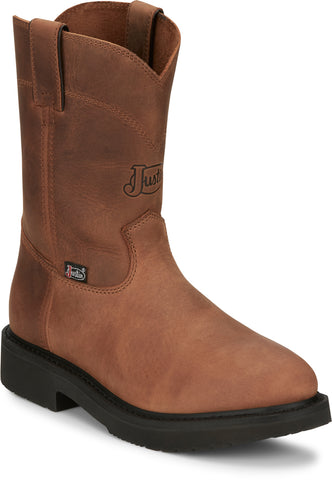 Justin Mens Round-Up Aged Bark Brown Leather Work Boots