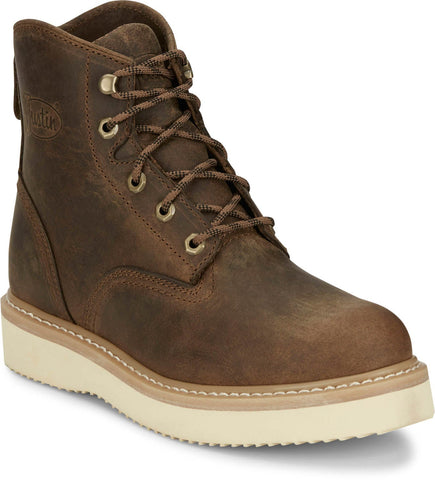 Justin Mens Maxwell 6in Lace-Up Peanut Leather Work Boots