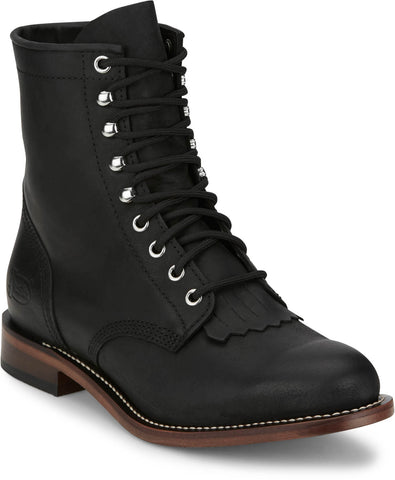 Justin Mens Drennan 7in Lacer-Up Roper Black Leather Work Boots 7 D