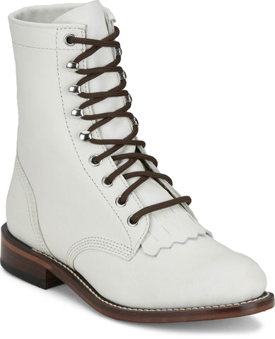 Justin Mens McKean 7in Lace-Up Roper Vintage White Leather Work Boots