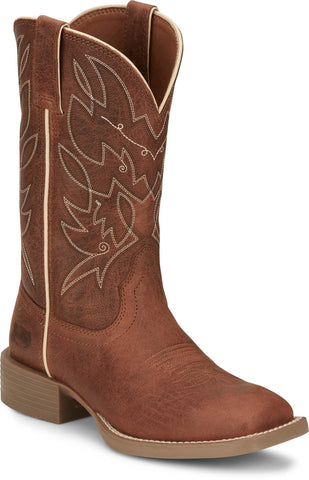 Justin Womens Halter 11in Western Roasted Cognac Leather Cowboy Boots