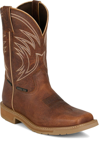 Justin Mens Daywork 11in WP Steel Toe Pecan Water Buffalo Work Boots