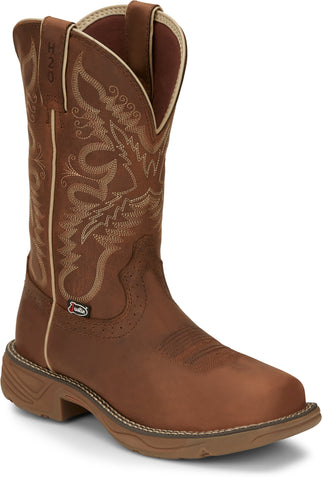 Justin Water Buffalo 11in Mens Brown Rush Leather Work Boots