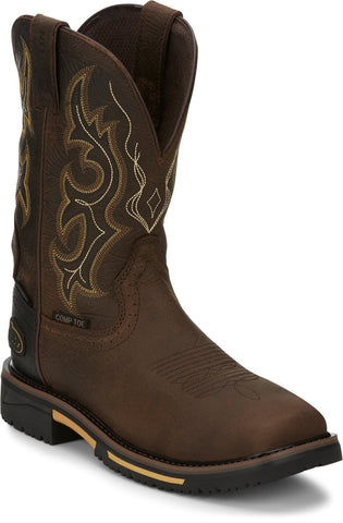 Justin 11in CT Hybred Mens Rustic Barnwood Joist Waterproof Leather Work Boots 13D