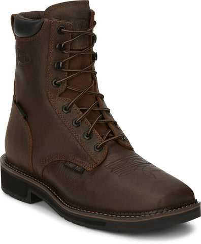 Justin 8in WP CT Mens Rustic Driller Leather Work Boots 9D