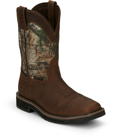 Justin 11in Camo CT Mens Chocolate Brown Trekker Leather Work Boots 8EE