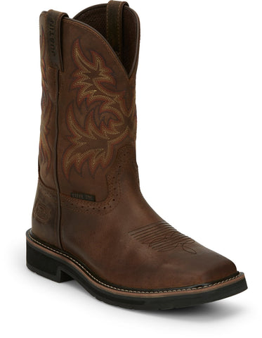 Justin 11in Steel Toe Mens Dark Brown Driller Leather Work Boots 10D