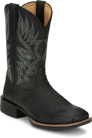 Justin Mens Zeke 11in Western Black Leather Cowboy Boots