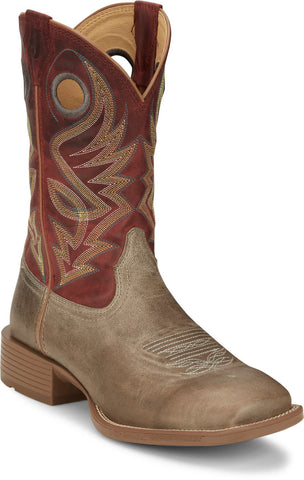 Justin Mens Pickett 11in Western Greige Leather Cowboy Boots