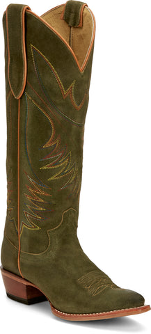 Justin 15in Womens Olive Suede Clara Leather Cowboy Boots
