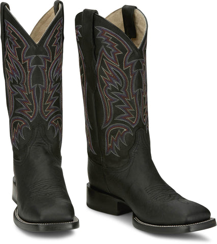 Justin Mens Three Bars AQHA Black Smooth Ostrich Cowboy Boots
