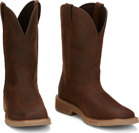 Justin 11in Western Mens Pecan Brown Buster Leather Work Boots 13 EE