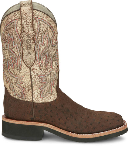 Justin Mens Peppy San Badger AQHA Kango Tobac Smooth Ostrich Cowboy Boots