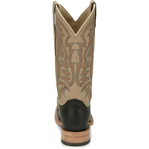 Justin Mens Doc Bar AQHA Black/Beige Full Quill Ostrich Cowboy Boots