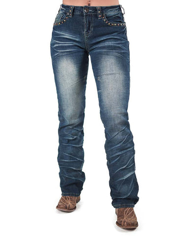Cowgirl Tuff Womens Wild Mustang Medium Wash Cotton Blend Jeans