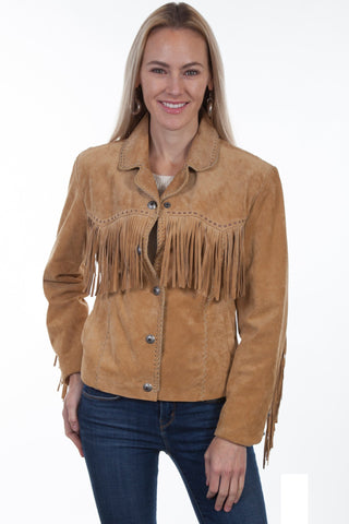 Scully Womens Old Rust Suede Snap Fringe Jacket L