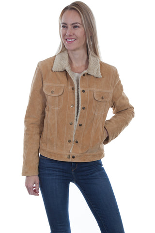 Scully Womens Old Rust Suede Faux Fur Jean Jacket L