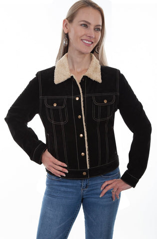 Scully Womens Faux Shearling Jean Black Leather Leather Jacket