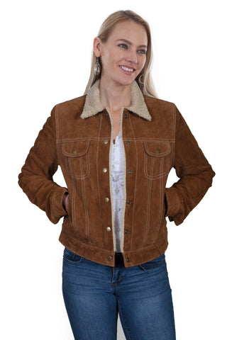 Scully Womens Cinnamon Suede Faux Fur Jean Jacket XL