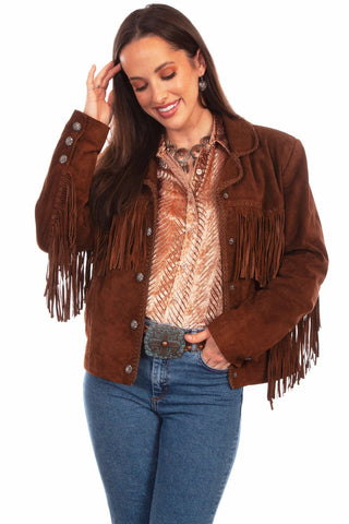 Scully Womens Cowgirl Fringe Cafe Brown Leather Leather Jacket L