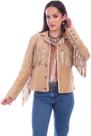Scully Womens Cowgirl Fringe Old Rust Leather Leather Jacket