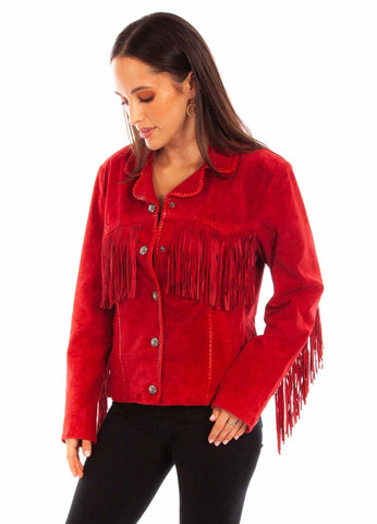 Scully Womens Cowgirl Fringe Red Leather Leather Jacket