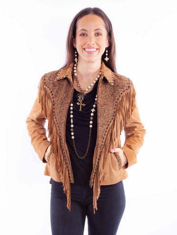 Scully Womens Rodeo Fringe Tan Leather Leather Jacket