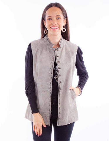 Scully Womens Studded Button Up Grey Leather Leather Vest