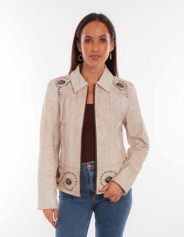 Scully Womens Studded Conchos Cream Leather Leather Jacket M